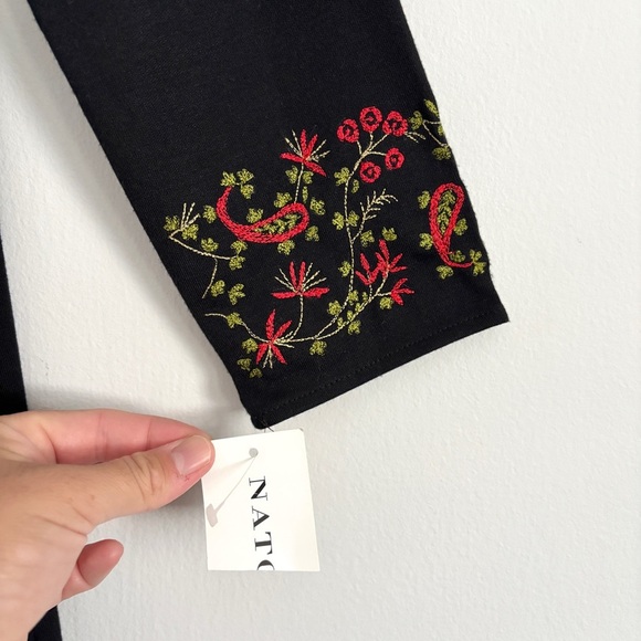 NEW Natori x Saks Fifth Avenue Black 3/4 Sleeve Maxi Shirt Dress Embroidered Sm - Picture 4 of 7